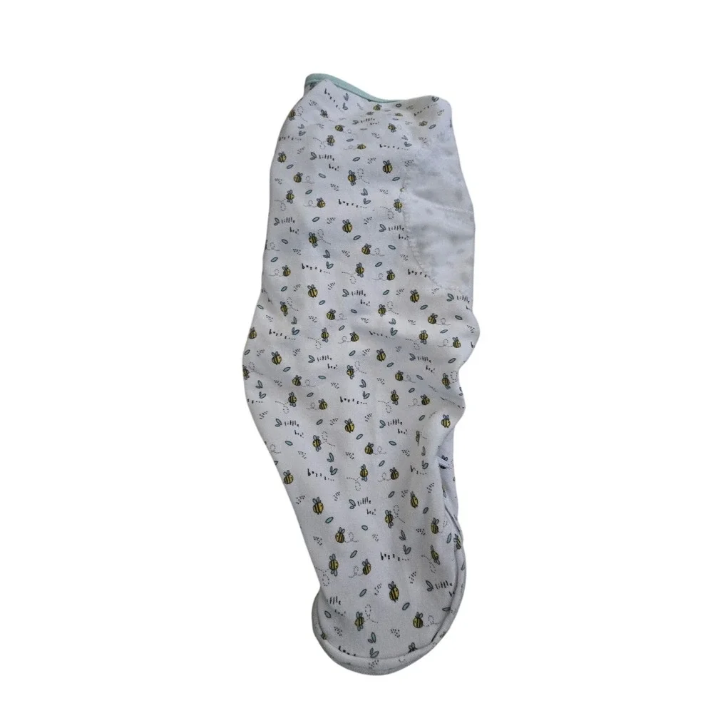 SwaddleMe Baby Swaddle Wrap White Bumble Bee Print Cotton Size SM/MED Zip Bottom